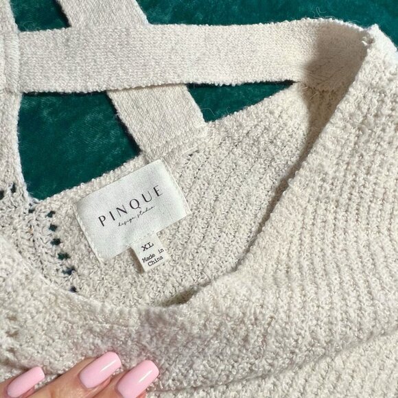 Pinque Textured Knit Sweater w/ Crisscross Back – Cream – Size XL - Picture 4 of 5